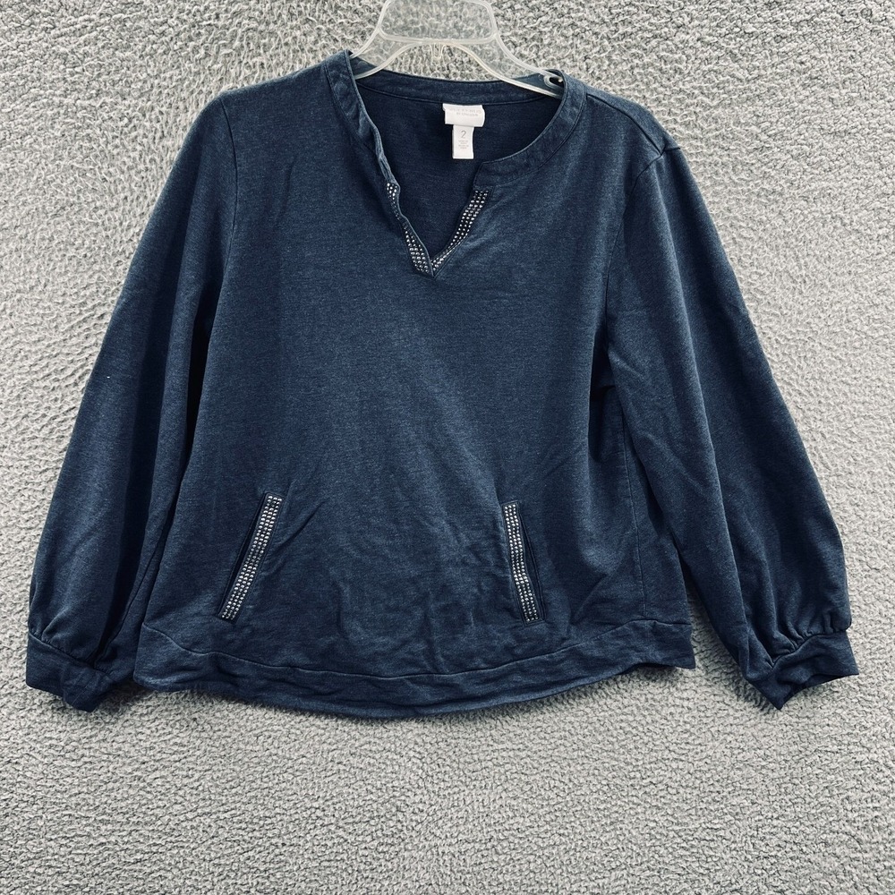 Chicos Womens Cozy Minimalist Top  L  Casual Everyday Relaxed Cozy Loungewear